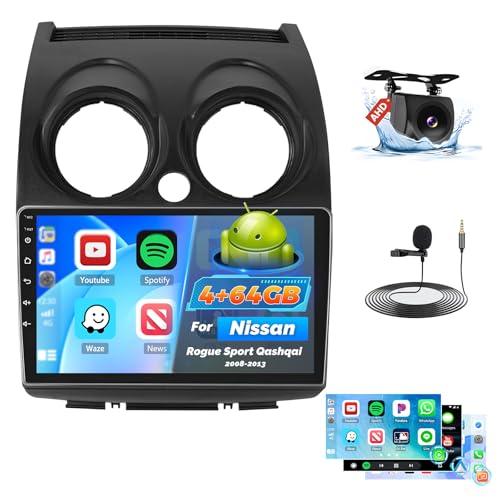 Car Stereo Radio for Nissan Rogue Sport Qashqai 2008 2009 2010 2011 2012 2013 with Wireless Carplay Android Auto, 4+64G 9 inch Thouch Screen Bluetooth Radio with GPS WiFi AHD Backup Camera 32EQ
