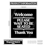 Acrylic 7x8 Please Wait to be Seated Sign, Premium Please Wait Here Sign for Hostess Stand, Black & White Hostess Sign for Restaurant Supplies & Decor, Bar Restaurant Signs with Adhesives Made in USA