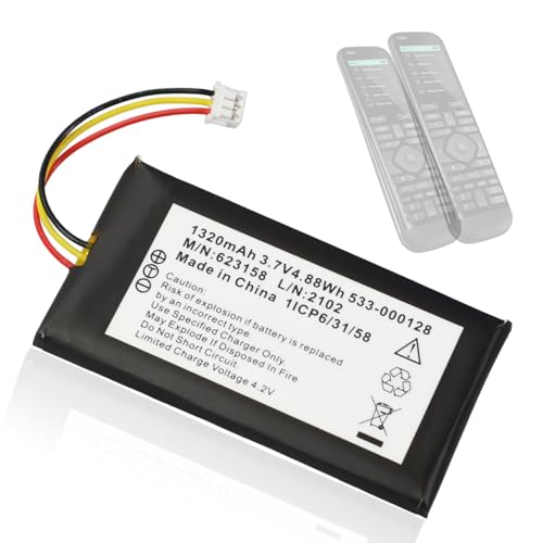 WRUMI 533-000128 Replacement Battery for 623158: for Harmony 950 for Logitech Harmony Elite 915-000257 915-000260 950-623158 Remote Control Battery 1320mAh