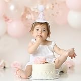 Bow 1st Birthday Party Hat - Girls Cake Smash Photo Props, Pink Bow and White Cone Hat for First Birthday Decorations