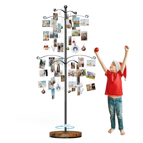 Miratino 5FT Family Tree,Party Photo Display Tree, Picture Holder Stand,90 Clips Holder for 4x6, 5x7 Picture Polaroid Frames Hanging & Card Tree Holders (Black)