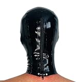 GREEFEI Black Latex Micropores Hood Mask,Rubber Masks with Back Zipper for Eyes and Mouth Handmade,Latex Mask Cosplay Costume S