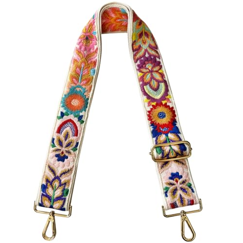 TCOMVEZ Embroidery Flower Purse Strap Replacement Crossbody for Handbags Women Guitar Strap 2 inch Wide Adjustable Bag Straps (Ivory)