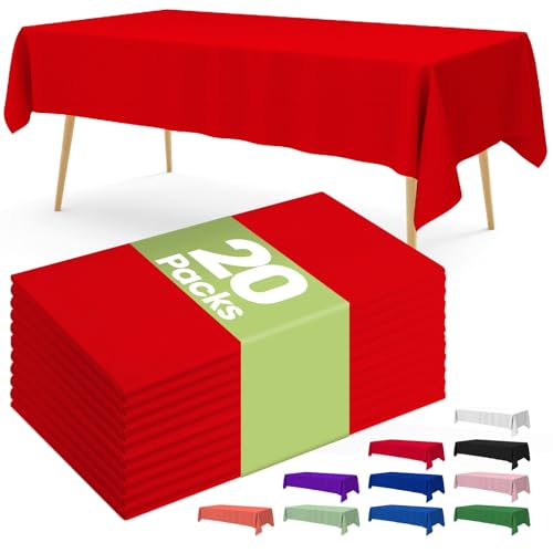 Pureegg Plastic Table Cloth Disposable 20 Pack, 54 x 108 Inch Table Cloths, Valentines Day, Thanksgiving, Christmas Decorations, Fall Tablecloths, Rectangle, Plastic Cover, Leakproof & Sturdy, Red