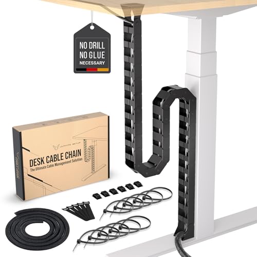 Ultimate Setup Under Desk Cable Management Vertebrae - Perfect for Sit Stand Desk - Wire Management - Adjustable Length - Flexible Cable Spine - Black, 133 cm