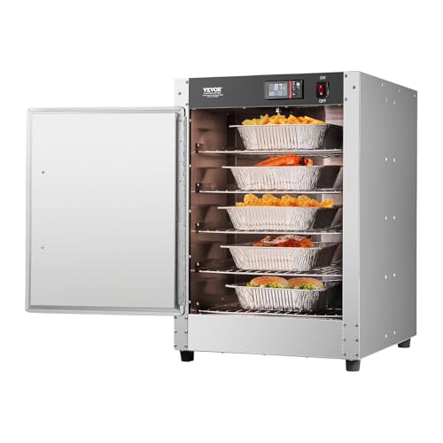 VEVOR Hot Box Food Warmer, 5-Tier Concession Warmer with Water Tray, 5 Pans, Single-Door and Adjustable Shelves, Stainless Steel Food Warmer Cabinet, Ideal for Storing Pizza, Chicken, Restaurant