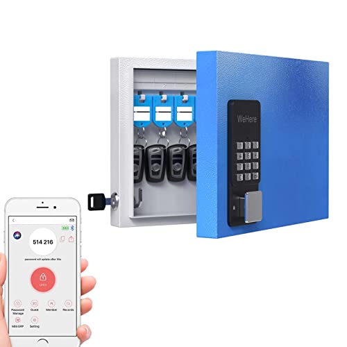 WeHere 16 Key Lock Box Wall Mount, APP Bluetooth/OTP/Wi-Fi/Fixed Code/Key Unlock, Smart Key Cabinet with Key Tag, Key Organizer Holder Box, Key Management Directory for Office, Valet, Realtor, Hotel