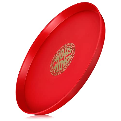 BUGUUYO Chinese Style Round Wedding Snack Tray Retro Red Serving Platter for Candy Dried Fruit Snacks Weddings Chinese Year Parties Practical Decorative Storage Dish
