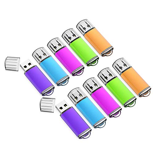 64GB Flash Drive 10 Pack 64G USB Flash Drive K&ZZ 64 GB Thumb Drive Memory Stick Gig Stick USB 2.0 Pen Drive Zip Drive Jump Drive, 5 Colors (Purple, Blue, Pink, Green, Orange)