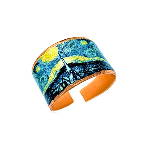 Van Gogh Starry Night Rings, the Sky is Divine. Painted Van Gogh Art Jewelry Rings. Handcrafted from Copper, Van Gogh starry Night Lovers Rings. RVG-02