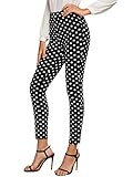 SweatyRocks Women's Casual Skinny Leggings Stretchy High Waisted Work Pants Black White Polka Dot Small