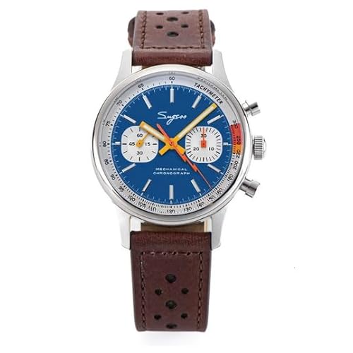 London Craftwork Sugess 1963 Watch Men Chronograph Mechanical Wristwatch Seagull ST19 Blue, Silver, strap