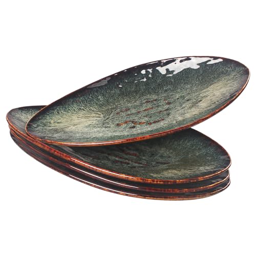 jinsongdafa Ceramic Dinner Plates Set of 4, for Bread, Pasta, Salad, sushi - Microwave, Oven and Dishwasher Safe, Scratch Resistant durable Black reactive glaze