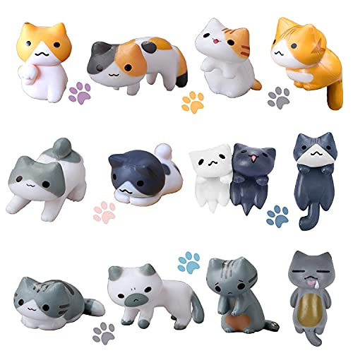 Mini Cute Tuxedo Small Cat Figures Decor, Miniature Fairy Garden Cat Succulent, 12 Pcs Lovely Cat Figurines For Cat Lovers, Tiny Terrarium Animal Statues Ornaments For Home Decoration Micro Landscape