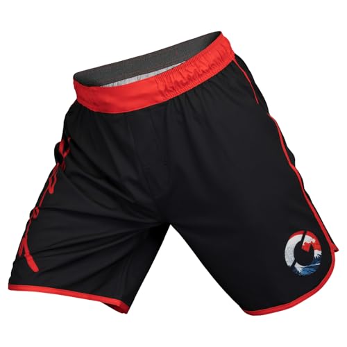 Gold BJJ The Wave Jiu Jitsu Shorts - Fight Short for No Gi, Wrestling, MMA & Boxing (Medium) Black