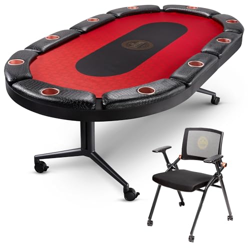 Triton Foldable Poker Table with 10 Chairs - Premium Soft-Padded Armrest, Individual Cup Holders, Portable Mat- Crafted with Durable Materials, Long-Lasting Poker Table for 10 Players