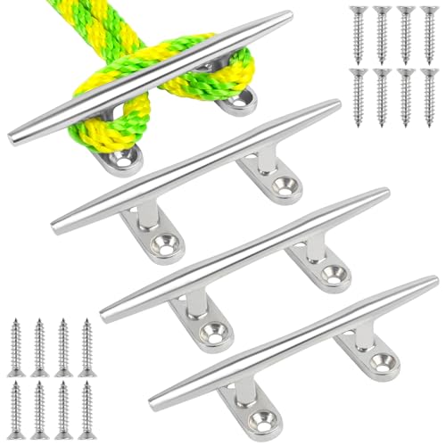 VEITHI Boat Cleat, Dock Cleats 5 inch, 316 Stainless Steel Rope Cleat Open Base 4 Pack, Boat Cleats for Boats, Boat Dock Cleats Mooring Cleat for Boat/Yacht/Deck