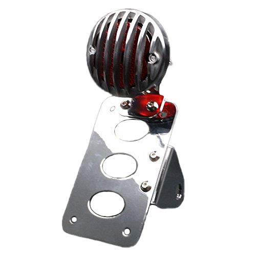 Motorcycle Grill Vintage Retro Side Axle Mount License Plate Stop Tail Light Lamp for Harley Honda Kawasaki Suzuki Yamaha Triumph Victory XL FL CB Cafe racer Bobber Choppper Shadow VN (Chrome)