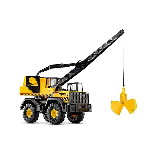 Tonka Steel Classics Mighty Crane - Made with Steel & Sturdy Plastic, Yellow Toy Construction Truck, Boys and Girls, Kids, Toddlers, Ages 3+