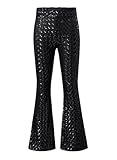 EVALESS Women's Sparkly Bling High Waisted Wide Leg Sequin Pants Bell Bottom Clubwear Parties Black Stripe M