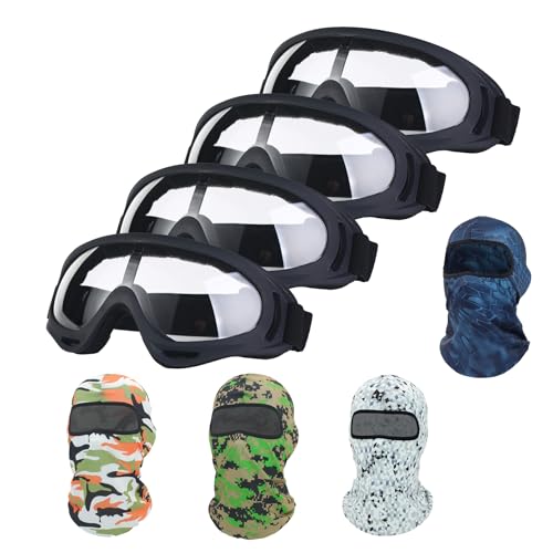 LJDJ Motorcycle Goggles - Set of 4 - Dirt Bike ATV Motocross Tactical Combat Military Glasses with Balaclava Mask UV Protection Summer Cooling Neck Gaiter for Men Women