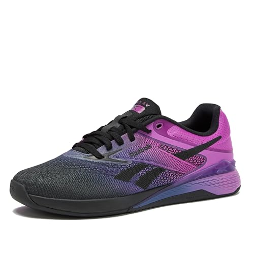 Reebok Nano X5 Sneakers for Women, Cross Training Gym Walking Shoes Women, Black/Twilight Purple/Purple Rave, 7
