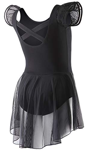 DIPUG Ballet Leotards for Girls Toddler Dance Leotard Flutter Sleeve and Criss-Cross Back Black Size 10-12
