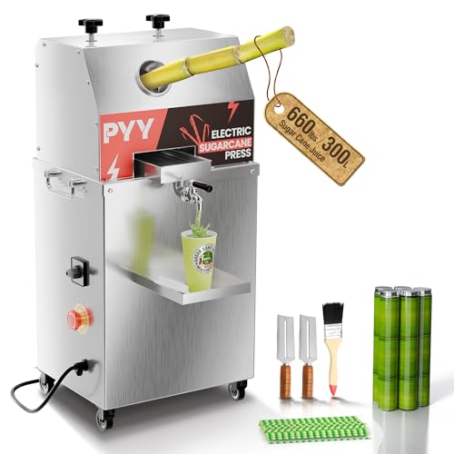 PYY Commercial Electric Sugar Cane Juicer Machine 3-Rollers High-Output Stainless Steel Extractor for Multiple Venues，800W