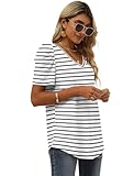 Womens Tshirts Trendy Summer V Neck Puff Sleeve Tops Striped Shirt Flowy Cozy M