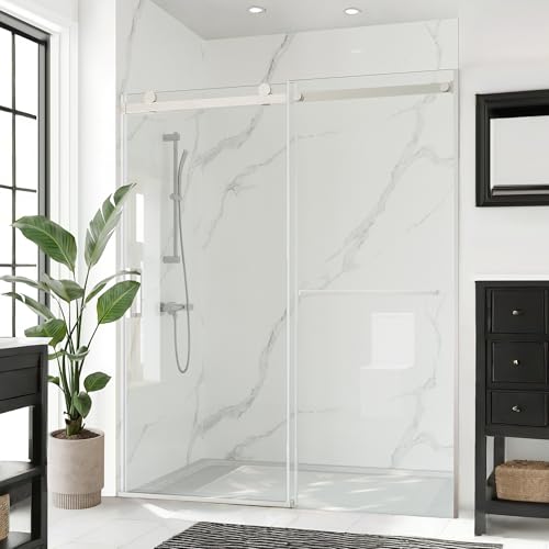 NicBex Glass Shower Door 56-60" W x 72" H Frameless Double Sliding Shower Door with 5/16" (8mm) Thick SGCC & ANSI Tempered Glass Door and L-Shaped Water Retaining Strip for Bathroom, Brushed Nickel