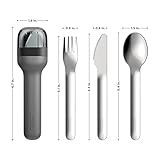 ZOKU Pocket Utensil Set, Charcoal - Stainless Steel Fork, Knife, and Spoon Nest in Hygienic Case - Portable Design for Travel, School, Work, Picnics, Camping and Outdoor Home Use