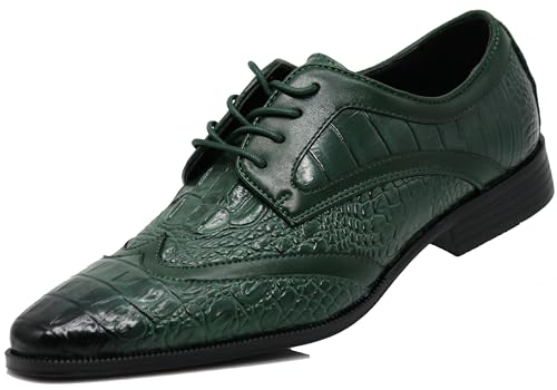 ODN Men's Alligator Crocodile Print Oxfords Fashion Lace Up Dress Shoes (13 M US, Green)