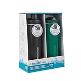 ThermoFlask 24 oz Double Wall Vacuum Insulated Stainless Steel 2-Pack of Water Bottles, Black / Malachite