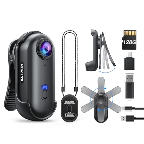 BOBLOV W4 2K Mini Body Camera, Wearable Camera with 360°Rotatable Clip & Magnetic Clip, 120 Minutes for Recording, Easy to Use for Lecture, Traveling, Pet Walking and Outdoors Activities(BL128GB)