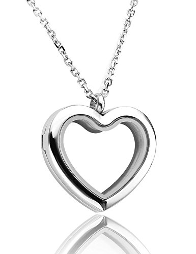 Jovivi Heart Floating Charm Memory Locket Heart Glass Pendant Necklace - 316 Stainless Steel Buckle Closure