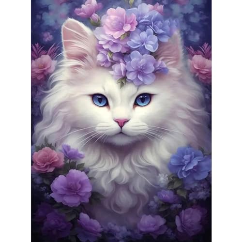 Huacan Diamond Art Kits for Adults AB Cat Flower Diamond Painting Kits for Beginner Full Round Drills Handmade Gift for Home Wall Decor 11.81 * 15.74 inch