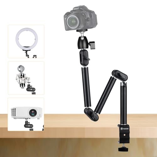TARION Top Tripod Camera Desk Mount 360°Flexible Articulating Arm with 3/8'' Screw and 3/8'' to 1/4'' Screw for DSLR Cameras Projector Light Ring (M)