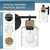 Quoizel Naturals Baltic Modern Vanity Lights, 24 Inch 3-Light Coastal Matte Black & Clear Water Glass Bathroom Lighting Fixtures Over Mirror, Wall Mount Light for Bathroom, Kitchen or Hallway