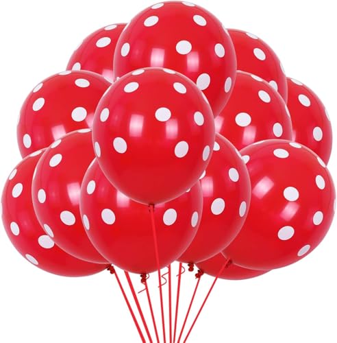 TONIFUL 100pcs Red and White Polka Dots Balloons 12inch Large Polka Dot Latex Party Mouse Balloons for Wedding Birthday Party Festival Decoration Halloween Christmas New Year Supplies