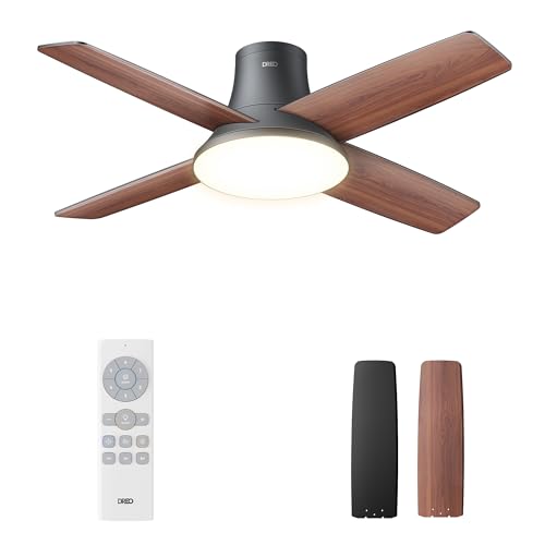 Dreo Ceiling Fans with Lights, 44'' Low Profile Black Ceiling Fan with Remote Control for Bedroom, 6-Level Dimmable Lighting & 5-Color Tone, 6 Speeds, Reversible DC Motor, Easy Installation, Timer