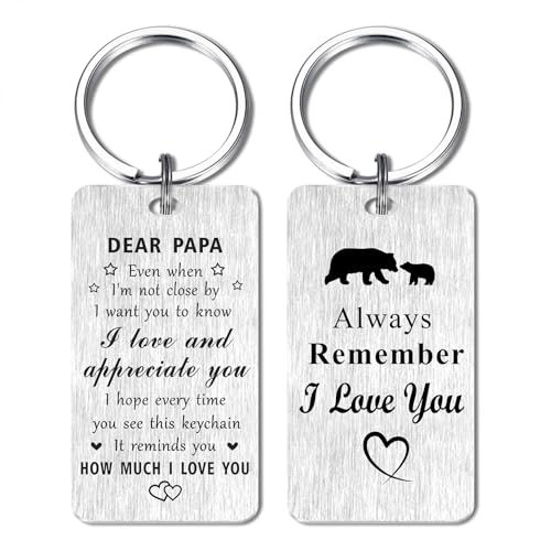 Jzxwan Papa Bear Gifts for Men, Love Papa Birthday Gifts Keychain, Best Appreciation Christmas Key Chain Present from Grandkids