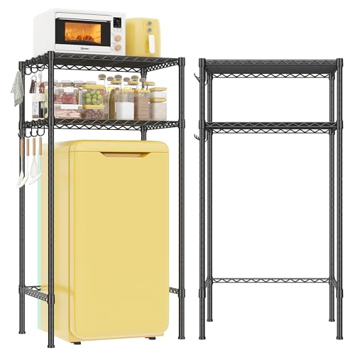 REIBII 2 Tier Mini Fridge Shelf with Storage for Dorm Adjustable Height Storage Shelves Metal Shelving Rack Mini Fridge and Microwave Stand for College Rooms Kitchen, Office, 52.36Hx18.1Dx26.38W