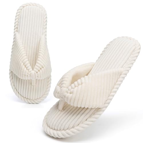 GOEWY Flip Flops Slippers for Women Open Toe Cute Bow house Slippers with Memory Foam Corduroy Cozy Trendy Gifts for Woman Indoor and Outdoor Anti-Skid Size 7 8