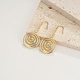 Sylph Gold Geometric Swirl Drop Dangle Earrings 18K Gold Plated Round Statement Earring Circle Wire Spiral Earrings for Women Dainty Hook Twisted Earrings Gift for Women