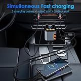 Retractable Car Charger,5 in 1 Fast Car Phone Charger 90W,Bluetooth 5.3 FM Transmitter Adapter,Handsfree Call Car Charger,2 Retractable Cables and USB Car Charger for iPhone 15/14/13 (Black)