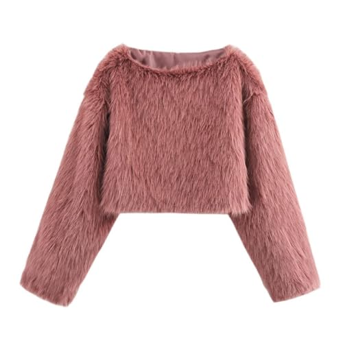 yk8fass Faux fur rolled hem hoodie za-9995 (L，Pink)