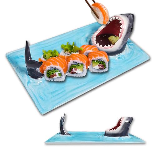 Shark Sushi Plate Sushi Boat Sushi Tray Shark Attack Ceramic Sushi Plate Food Safe Materials Suitable for Microwave Oven Freezer Dishwasher