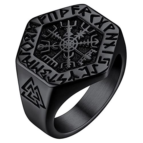 FaithHeart Viking Vegvisir Nordic Compass Valknut Odin Symbol Runes Rings for Men Male Size 12