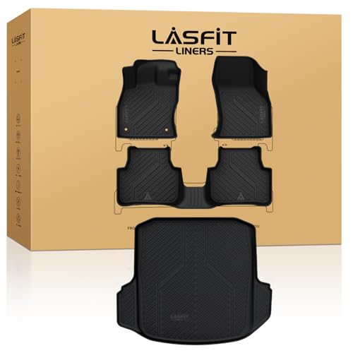 LASFIT Floor Mats & Cargo Mats for Volkswagen Jetta & Jetta GLI 2025 2024 2023 2022 2021 2020 2019, All Weather TPE Custom Fit Floor Liners for VW Jetta 1st & 2nd Row Car Mats & Trunk Mats, Black