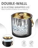 Bakpoco 3L Ice Bucket with Silicone Lid, Scoop, Gold Tongs & Strainer, Stainless Steel Double Wall Insulated Ice Buckets for Parties & Cocktail Bar, Outdoor Champagne Ice Container Bin, Black